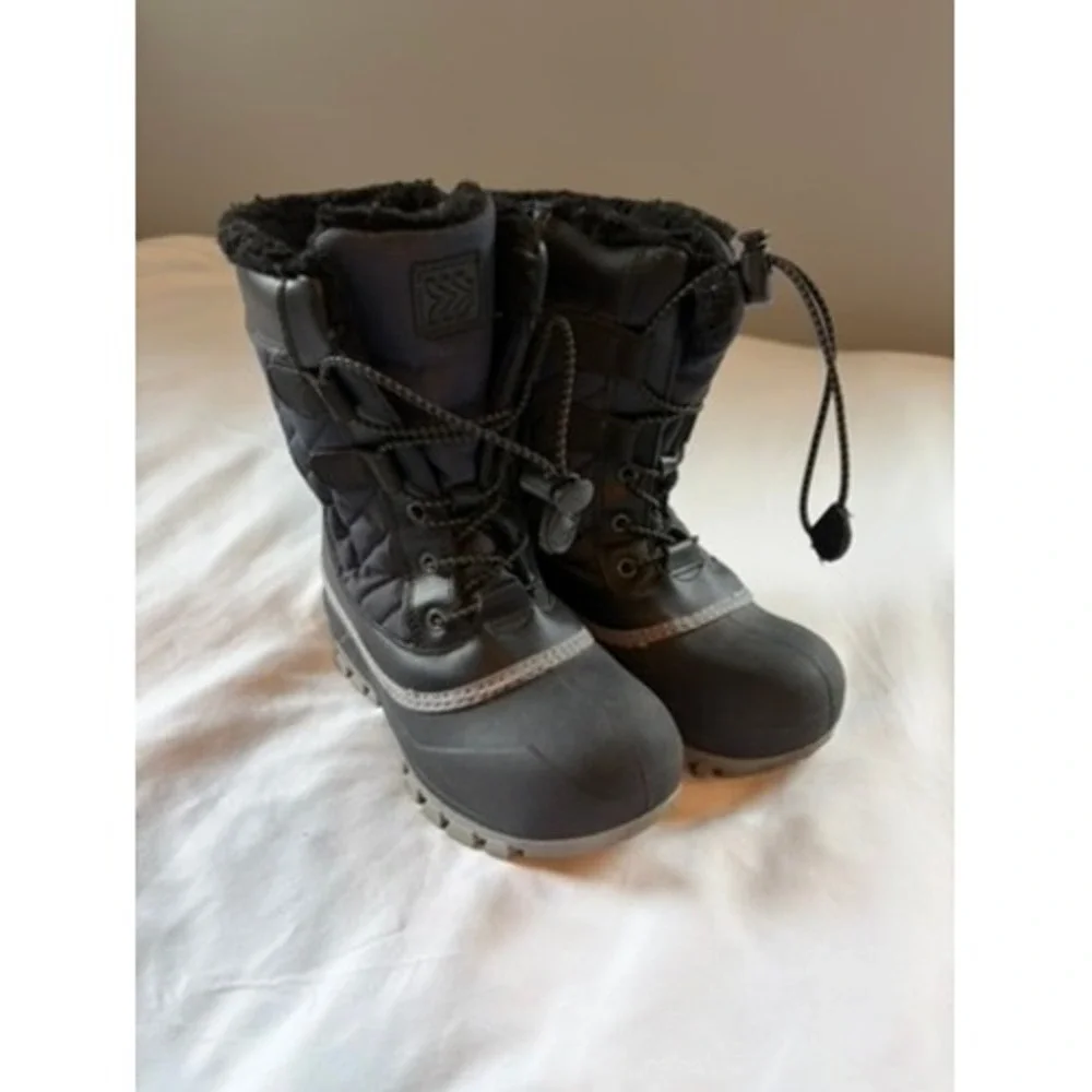 All in Motion Boys Snow Boots Navy Black Quilted Faux Fur Lined Size 1 077043296